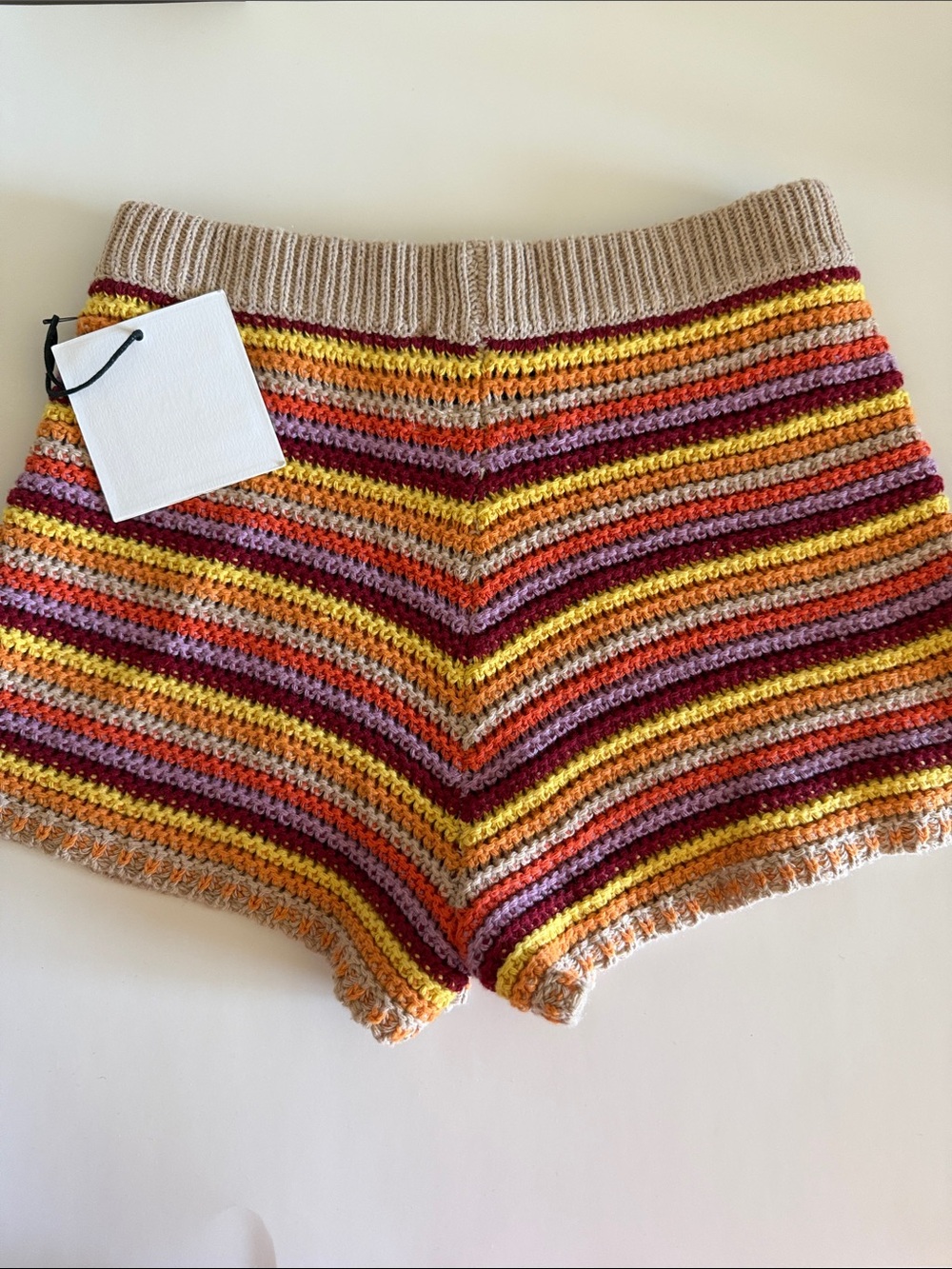 Yllw The Label Sriped Knit Crochet Pull-on High Waisted Boho Beach Shorts size S - Picture 3 of 8
